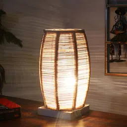 Aura Beige & Off White Textured Wooden Table Lamp image 4