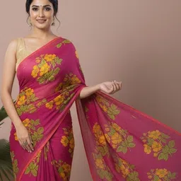 BANARASI WALA Floral Pure Cotton Handloom Block Print Saree image 3