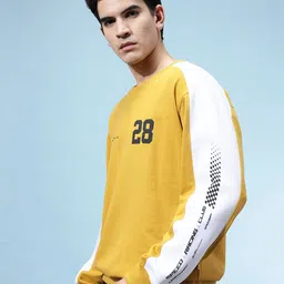 glitchez Contrast Panel Printed Detail Terry Relaxed Fit Sweatshirt-image-1