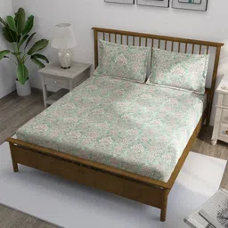 SWAYAM Orange & Green Floral Printed Cotton 210 TC King Bedsheet Set 2.74 m x 2.74 m-picture-22