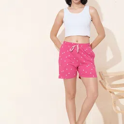 QUIRA Women Polka Dots Printed Mid-Rise Cotton Lounge Short-image-49
