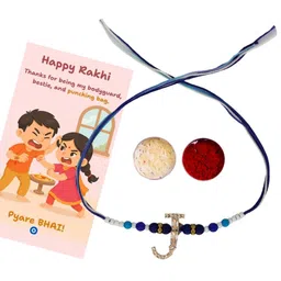 House of Pataudi Alphabet J Initial Thread Rakhi With Roli Chawal & Funny Greeting Card image 3