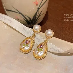 Estailo fashion Set Of 3 Gold-Plated Artificial Stones Studded & Beaded Butterfly Studs image 5