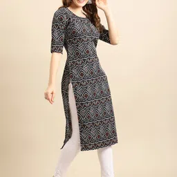 7threads KALINI Women Set Of 2 Orange & Black Printed Crepe Kurta image 3