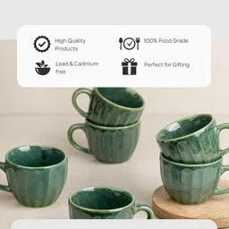 edencart Pack of 6 Ceramic Green Frosted Tea/chai Cups for Gifting, Home & Office Use, Every Occasion image 5