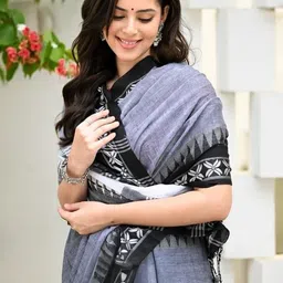Bengal S Striped Printed Border Pure Cotton Saree With Blouse Piece image 4