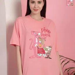 Tromko Women Pack of 2 Pink Panther Graphic Printed Round Neck Cotton Oversized T-shirts-image-44