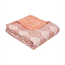 UNIQCHOICE Peach-Coloured Printed Mulmul Cotton Mild Winter 120 GSM Single Bed Dohar image 2