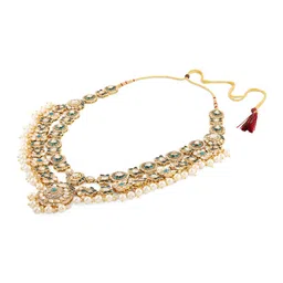 Zaveri Pearls Gold Plated Kundan Studded & Artificial Beaded Meenakari Necklace & Earrings image 4