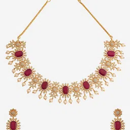 Kushal's Fashion Jewellery Ruby Gold-Plated Party Zircon Jewellery Set image 3