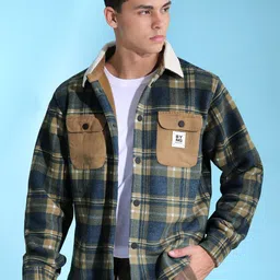 Beyoung Men Woollen Bomber with Patchwork Jacket-image-5