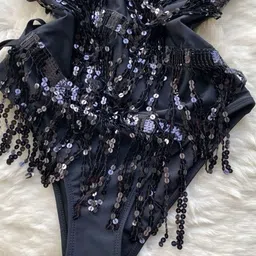 MADE FOR HER LABEL Gargi Sequin Tassel One Shoulder Bodysuit image 2