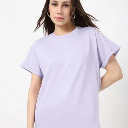 Bewakoof Women Solid Round Neck Pure Cotton Relaxed Fit T-shirt-picture-22