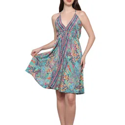 GALE GIRLS Women Paisley Printed Halter Neck Backless A-Line Dress-image-49