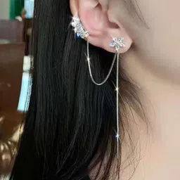 TheVineGirl Silver-Plated Cubic Zirconia Studded Contemporary Ear Cuff-image-11