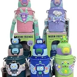 ajignamart Multi Design Cute Mix Cartoon Sipper school Bottle for Kids 450 ml Water Bottle image 4