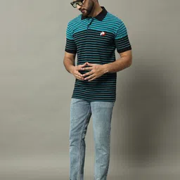 GET GOLF Men Striped Polo Collar Cotton T-shirt image 3