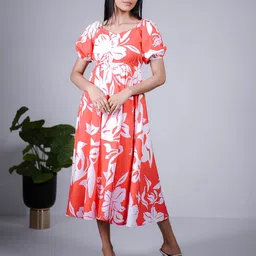 Eilaa Women Floral Print Crepe Midi Dress-image-40