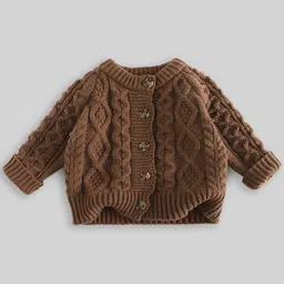 INCLUD Girls Cable Knit Self Design Cardigan Round Neck Cardigan-image-96