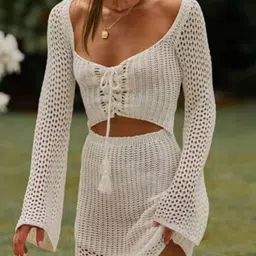 miss mosa by akanksha Alamode By Akanksha Women Bodycon White Lilly Soft Crochet Dress- Resortwear-picture-28