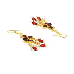 Stefan Gold-Plated Pearls Beaded Peacock Shaped Drop Earrings image 3