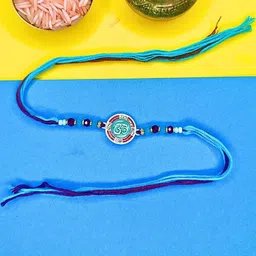 Anouk Set Of 6 Beaded Cotton Thread with AD Stones & Meenakari Designer Rakhi for Brother image 2