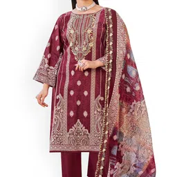 DRAVINAM Trends Floral Embroidered Thread Work Pure Cotton Unstitched Dress Material-picture-14