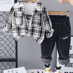 INCLUD Boys Printed Shirt Collar Shirt With Trousers & Checked Shacket-picture-1
