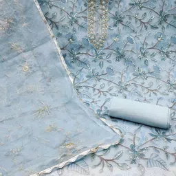 SAINOOR Floral Printed Beads And Stones Embroidered Semi-Stitched Dress Material image 2