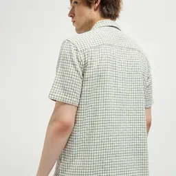 THE BEAR HOUSE Men Cuban Collar Micro Checked Cotton Casual Shirt image 5