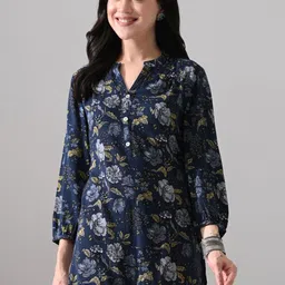MEESAN Women Mandarin Collar Printed Tunic-image-21