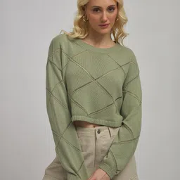 Virgio Women Cotton Round Neck Regular Solid Long Sleeves Sweaters image 2