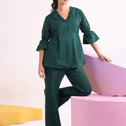 JISORA V Neck Pure Cotton Top With Trouser image 5