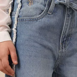 U.S. Polo Assn. Kids Girls Mid-Rise Light Fade Wide Leg Jeans image 3