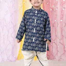 Polka Tots Boys Ethnic Motifs Printed Pure Cotton Straight Kurta with Dhoti Pants-picture-39