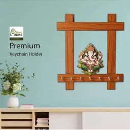 MustHome Green & Brown Ganesha Wooden Key Holder image 2