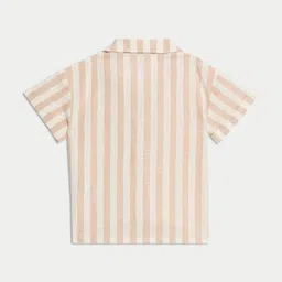 Marks & Spencer Boys Vertical Striped Cuban Collar Cotton Linen Shirt image 3