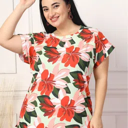 House Of Zelena Women Floral Printed Round Neck Cotton Top-picture-35