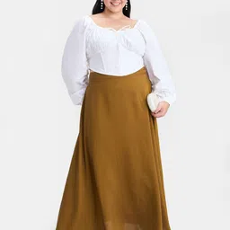 Virgio Beyond The Curve Women Plus Size Cotton Sweetheart Neck Crop Solid Long Sleeves Top-picture-42