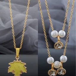 Birado Jewellery Set Of 2 Steel Gold-Plated Artificial Beaded Layered Minimal Necklaces-image-22