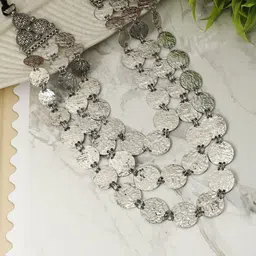 VIVAZS Silver-Plated Coin Motif Layered Jewellery Set image 2