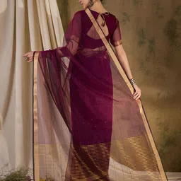 KIMISHA Striped Sequinned Organza Saree image 3