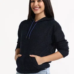 Campus Sutra Women Hooded Textured-Knit Pullover Cotton Sweatshirt-picture-14