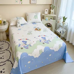 JC HOME White & Blue Conversational Printed 220 TC Queen Bedsheet Set 1.8 m x 2.3 m image 3