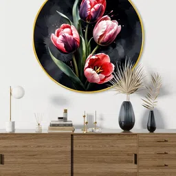 Livin'luxe Black & Red MDF Flower Living Room Large Round Wall Art 20" x 20" image 5