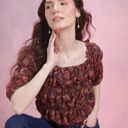 DressBerry Floral Print Smocked Puff Sleeve Top-image-54