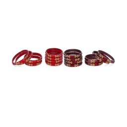 1ST TIME Set Of 16 Red Alloy Artificial Stones & Beads Antique Bangles-picture-9