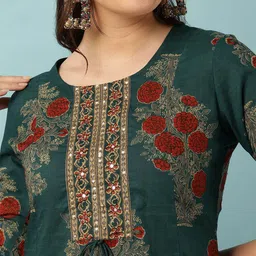 GULMOHAR JAIPUR Floral Printed Mirror Work Pure Cotton Kurta With Palazzos image 2
