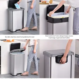 OBSESSIONS Grey & Black Stainless Steel Soft-Close Trash Pedal Dustbins - 45 L image 2