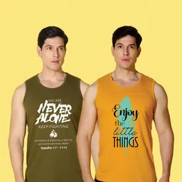 WOOSTRO Men Pack of 2 Typography Printed Round Neck Cotton Slim Fit Sports T-shirts image 2
